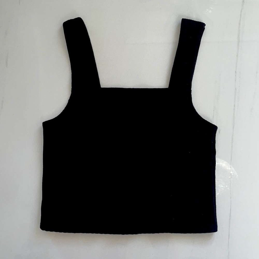 American Eagle Black Wide Rib Crop Top Size S